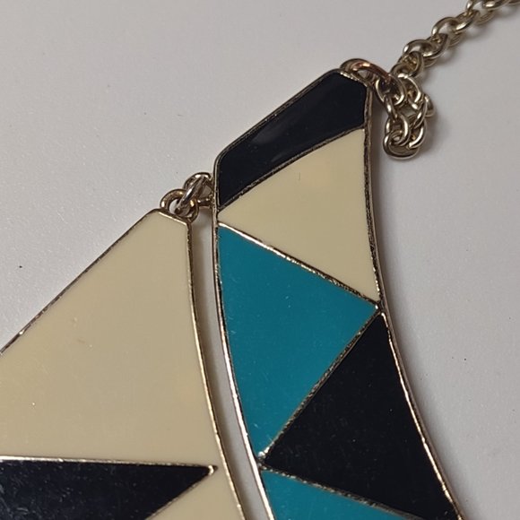 Off White, Blue, And Black Triangle Pendant Necklace Adjustable 23.5" To 25.5" - Picture 8 of 12